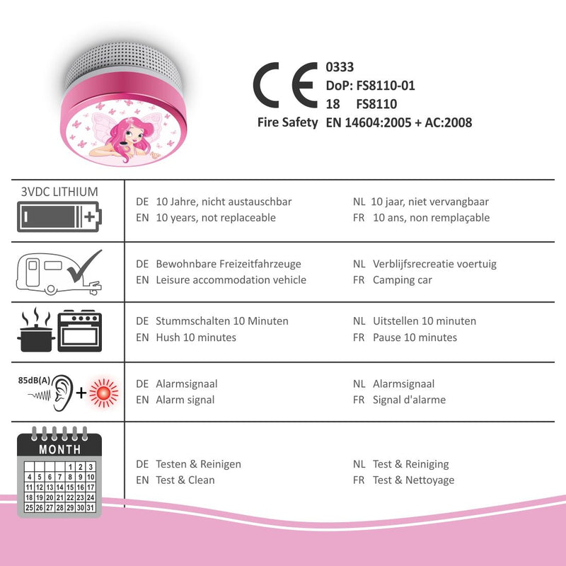 Kids Rookmelder Elfenprinses met 10 jaar batterij (FS8110)